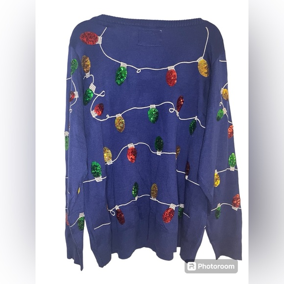 Tipsy Elves Blue Sequin Holiday Lights Ugly Christmas Sweater - Size XXL - Picture 2 of 9